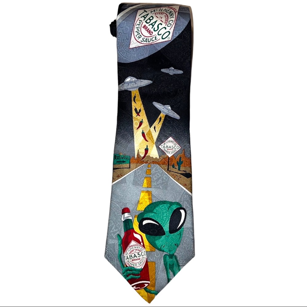Vintage Tabasco ALIEN UFO Spaceman Sci-Fi Silk Neck Tie
